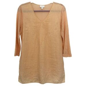 J. Jill Love Linen‎ Women’s 3/4 Sleeve V Neck Peach Linen Tunic  Sz S